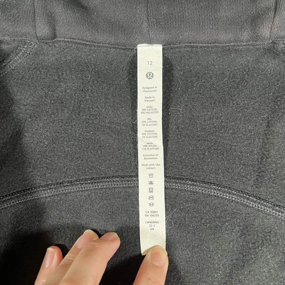 Lululemon Scuba Hoodie Womens 12 Black Full Zip Light Cotton Fleece Warm Branded